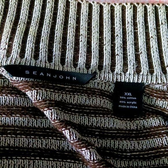 New Sean John Cardigan Sweater Mens XXL Tall 2XLT Ribbed Button Up Brown Stripes - Picture 6 of 8